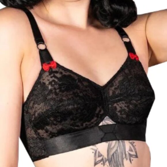 EUC What Katie Did 50s Lulu Noir Black lace Bullet Bra 32B - Picture 3 of 9